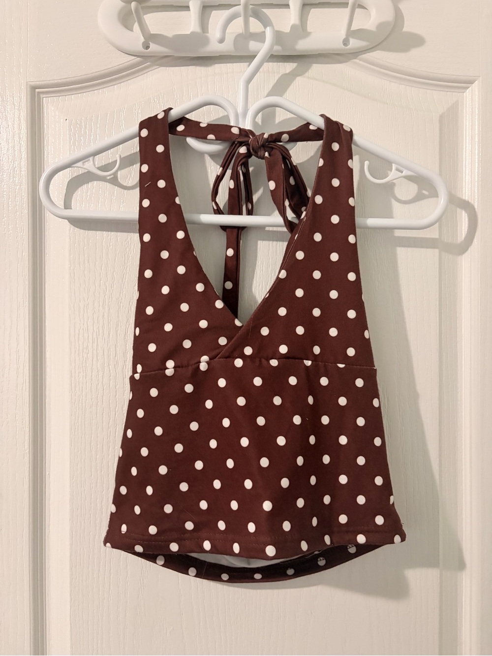 Brown and White Polka Dot Halter Top
